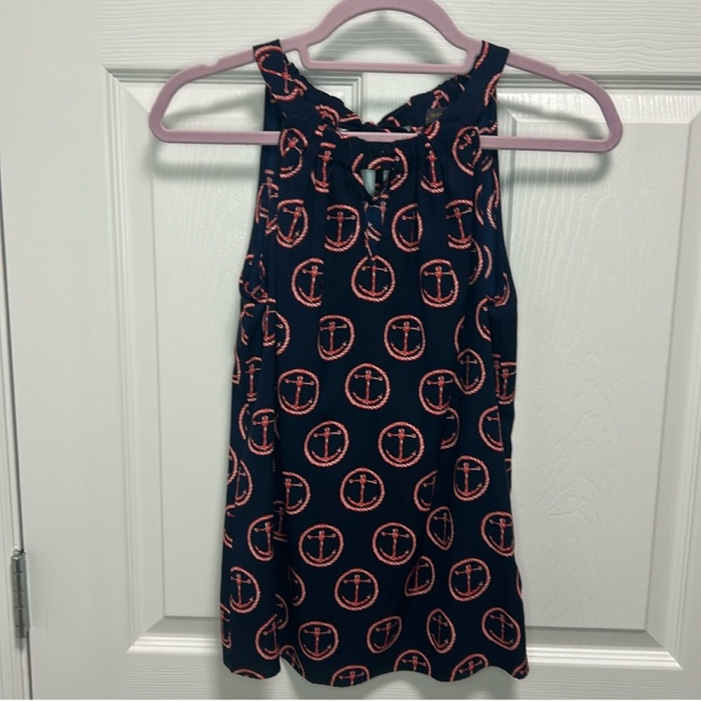 The LIMITED Navy Sleeveless Top with Anchor Print